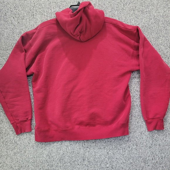 Vintage Hanes Ultimate Cotton Hoodie Red PrintPro Heavyweight Blank Sweatshirt M - Picture 2 of 7